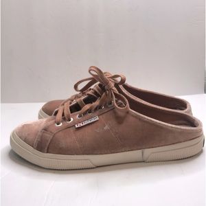 SuperGa Dusty Pink Velvet Lace up Mule